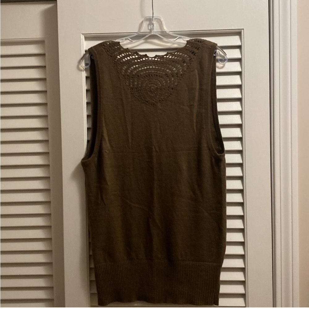 Vertigo Paris $160 NWT Angora Sleeveless Crochet Sweater Vest Tunic Olive Tan M - Picture 5 of 13